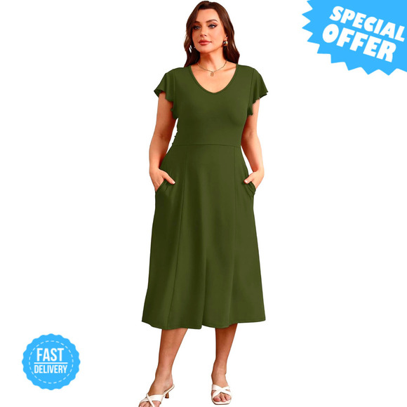 BRAND NEW SAMPEEL Midi Maxi Dress - Elegant Ruffle Sleeve & Tie Back - Picture 4 of 4